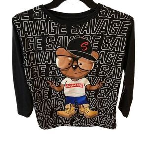 High Voltage Boy's long sleeve T shirt Size Medium Savage Bear Hip Hop